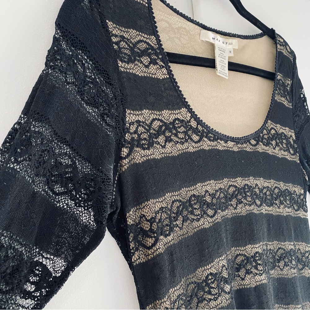 Max Studio Black Lace Overlay Scoop Top Whimsigoth Indie Sleeze Dark Romantic M